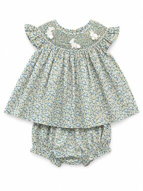 NWT Smocked Floral Baby Dress & Bloomer Set - Blue Floral